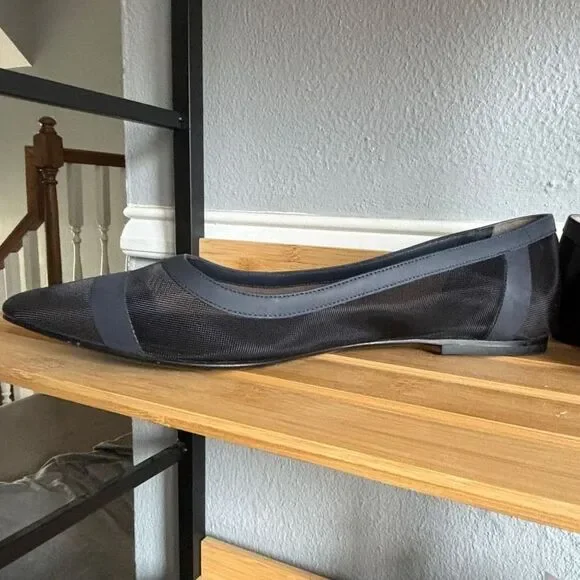 AUTHENTIC FENDI COLIBRI' MESH & LEATHER POINTED TOE FLATS SIZE 39 (8.5) - Picture 9 of 15